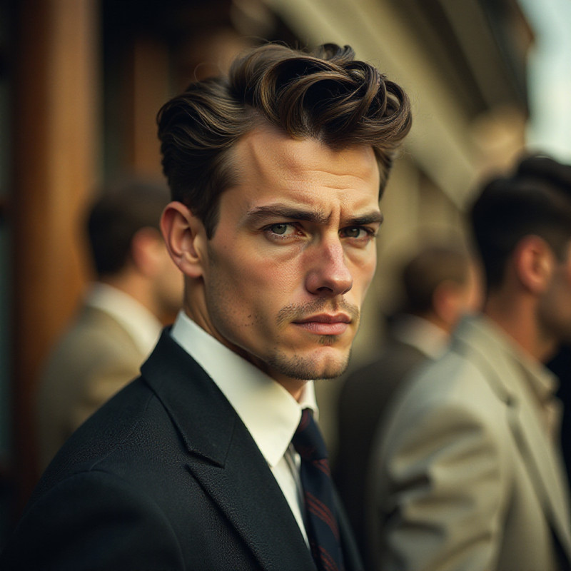 Collage of vintage men with quiff hairstyles.