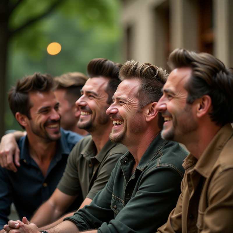 Diverse group of men with quiff hairstyles.