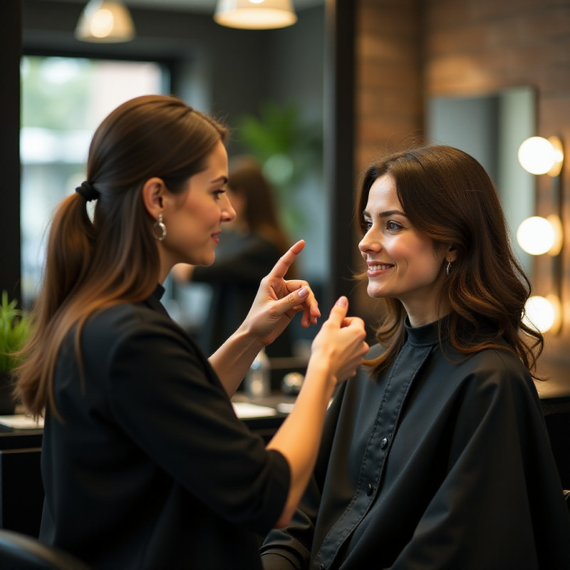 Hairstylist showing face shapes to a client.