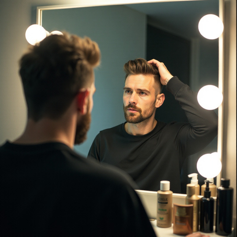 Man using hair product to style his quiff.