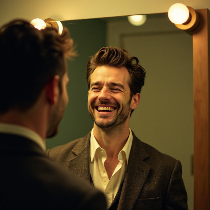 Man with a failed quiff attempt laughing.