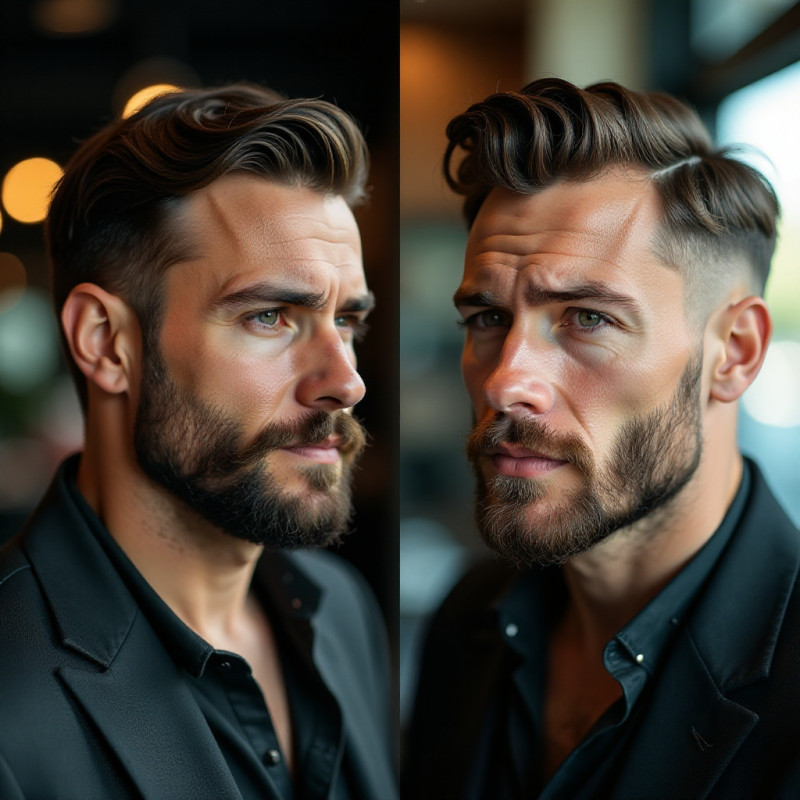 Men with fade haircuts and various beard styles.
