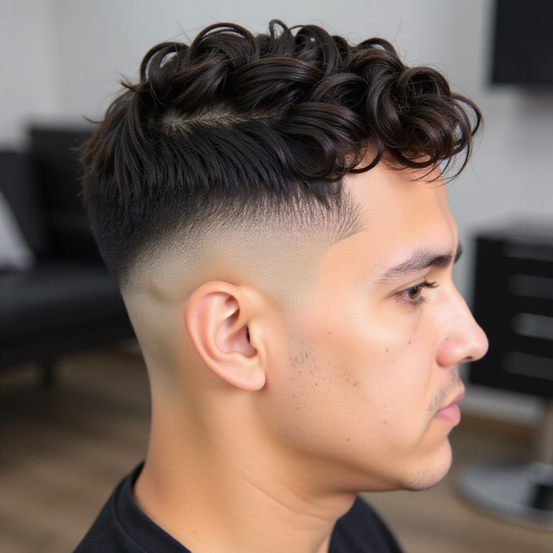 A close-up of a man with drop fade hairstyle. A close-up of a man with drop fade hairstyle.