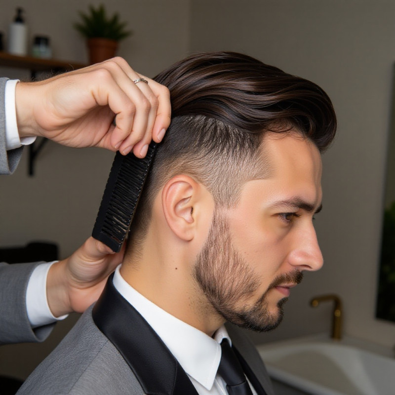 A man fixing his side part haircut. A man fixing his side part haircut.