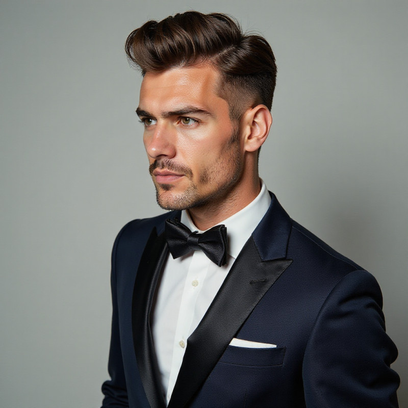 A man with an Ivy League haircut in professional attire. A man with an Ivy League haircut in professional attire.