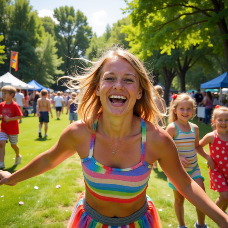 A person with rainbow hair in a playful atmosphere. A person with rainbow hair in a playful atmosphere.