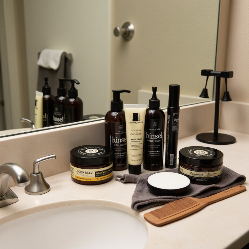 Assorted hair products for styling an undercut.