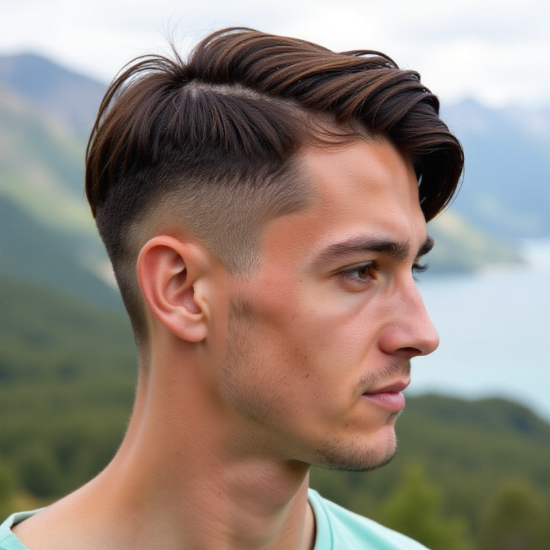 Braided side-swept hairstyle on a young man. Braided side-swept hairstyle on a young man.