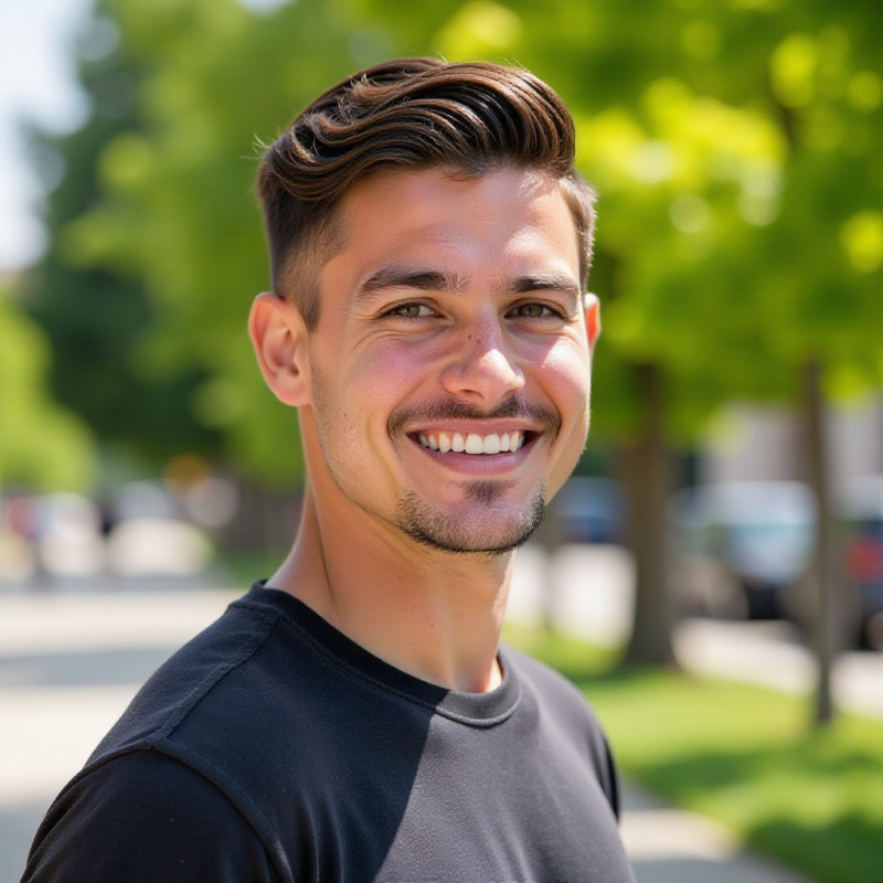 Confident young man with a stunning side-swept look. Confident young man with a stunning side-swept look.
