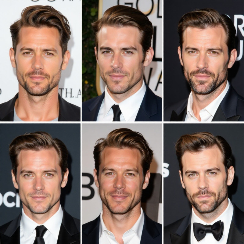 Famous male celebrities displaying side-swept looks. Famous male celebrities displaying side-swept looks.