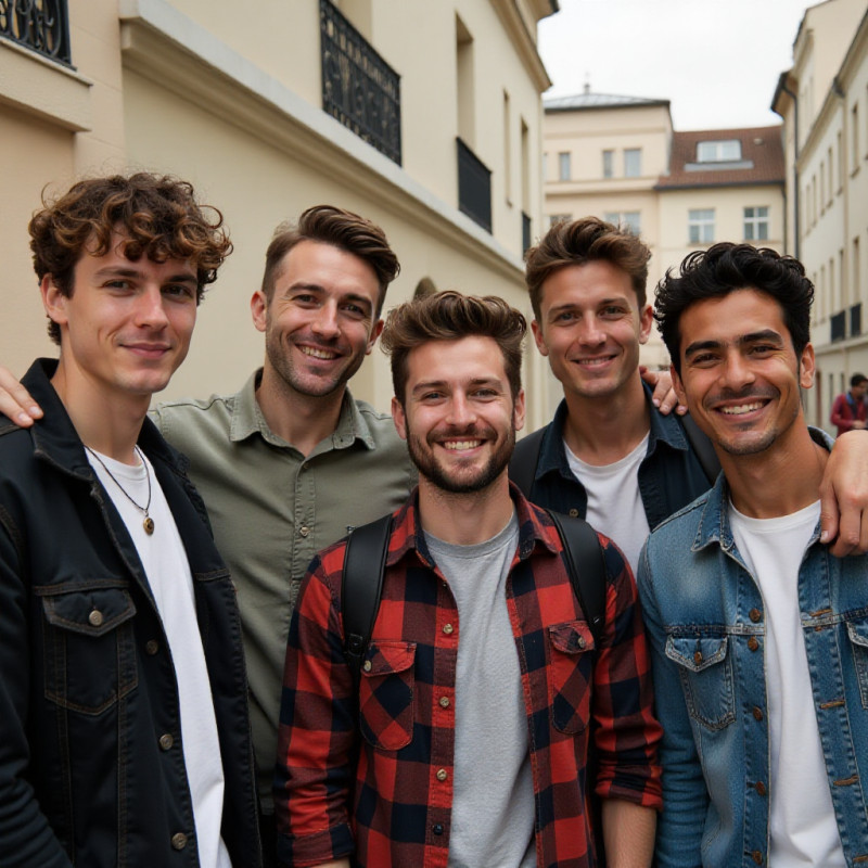 Group of young men showcasing different hair types. Group of young men showcasing different hair types.