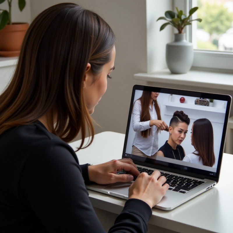 Individual viewing a tutorial on how to style an undercut haircut.