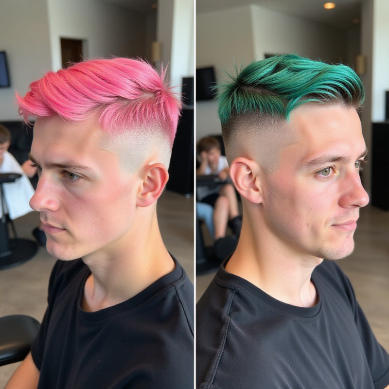 Man with before and after pictures of colored undercut.