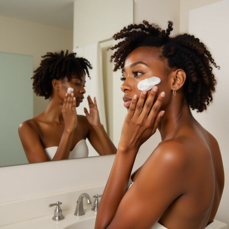 Person applying treatment on scalp in front of a mirror.