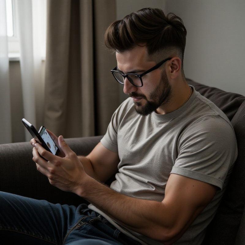 Person browsing undercut hairstyle ideas on a smartphone.
