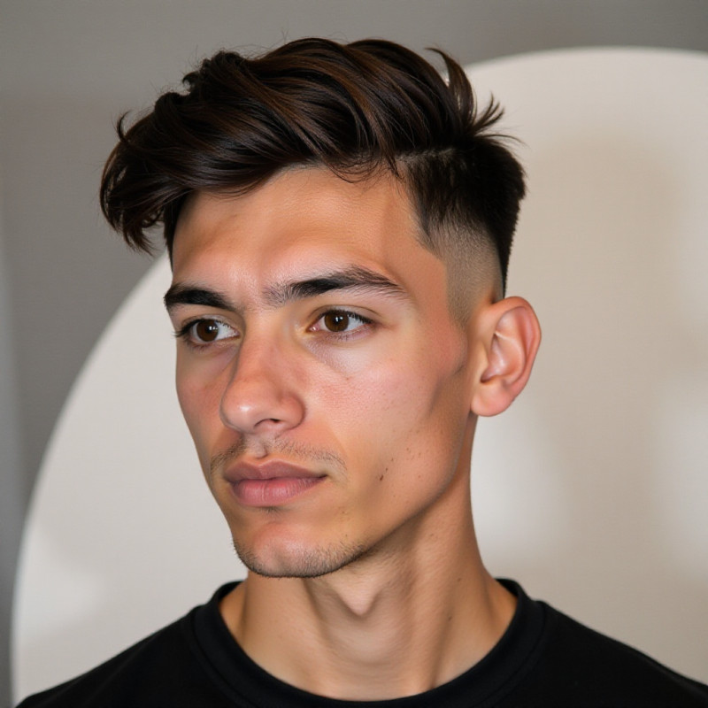 Profile view of young man with stylish side-swept hair. Profile view of young man with stylish side-swept hair.