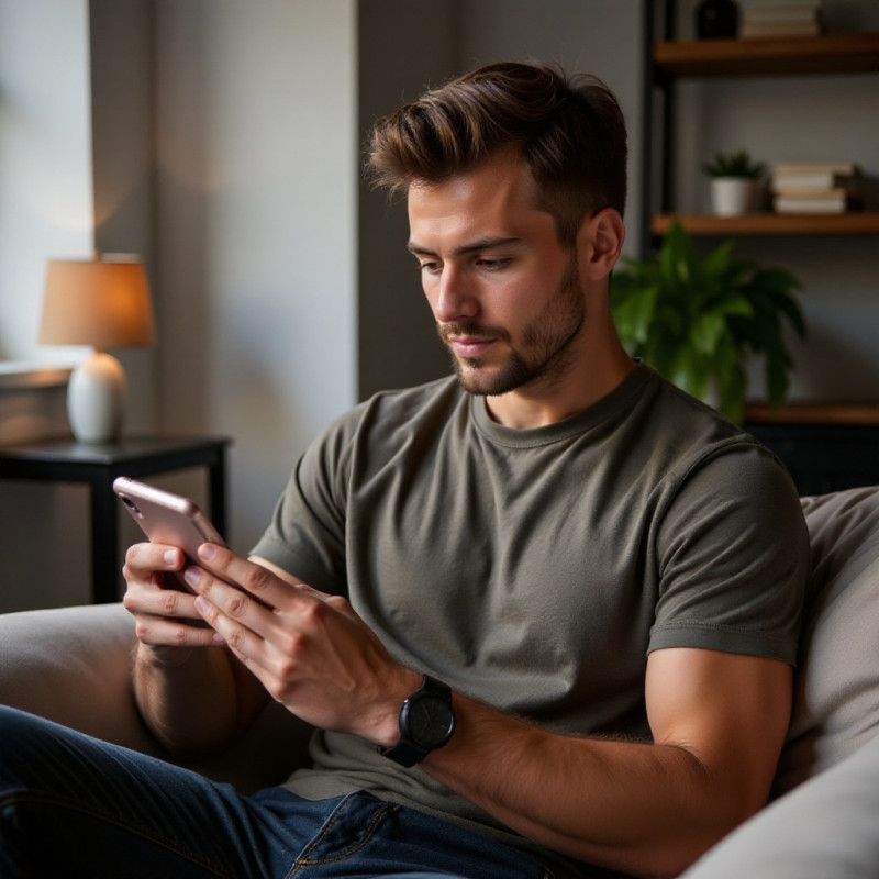 Young man looking at hairstyle tutorials on his phone. Young man looking at hairstyle tutorials on his phone.