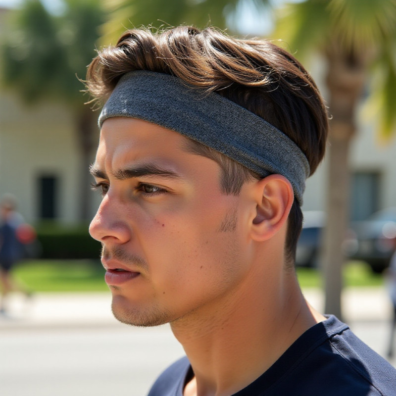Young man wearing a headband over an undercut.