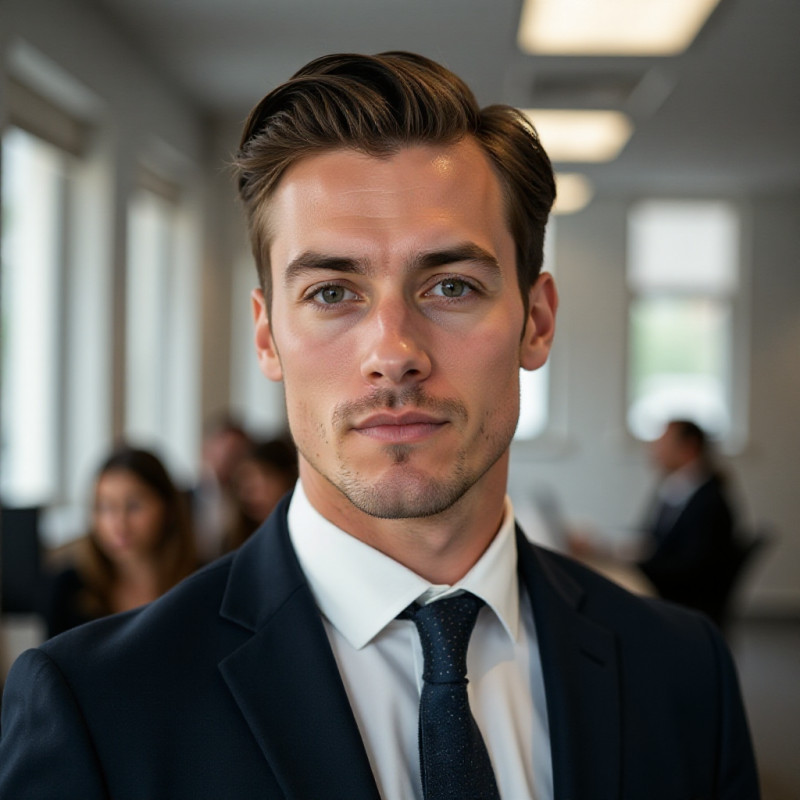 Young man with a side part hairstyle in business casual attire. Young man with a side part hairstyle in business casual attire.