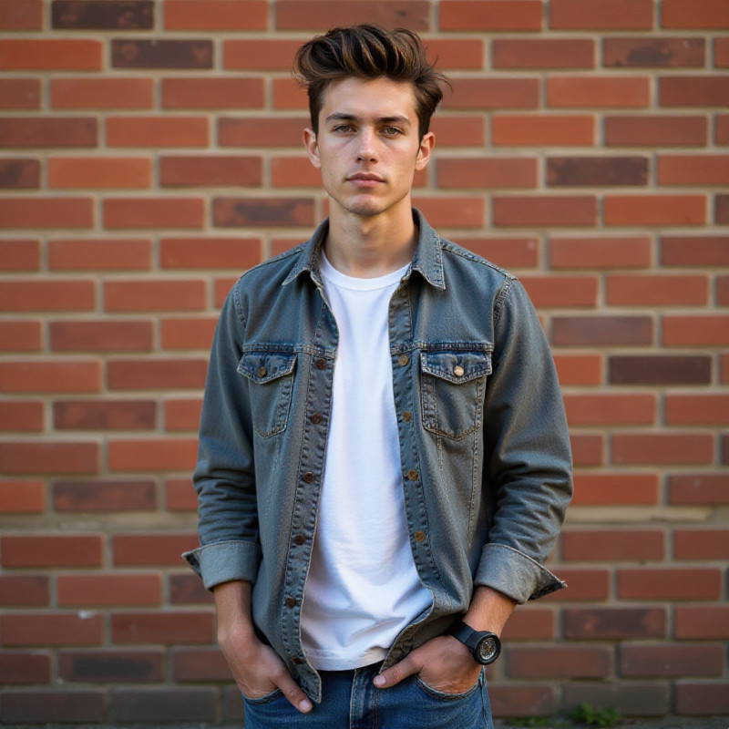 Young man with a simple pompadour style outdoors. Young man with a simple pompadour style outdoors.