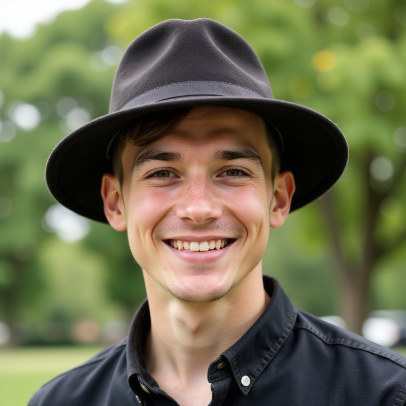 Young man with an undercut wearing a fashionable hat.