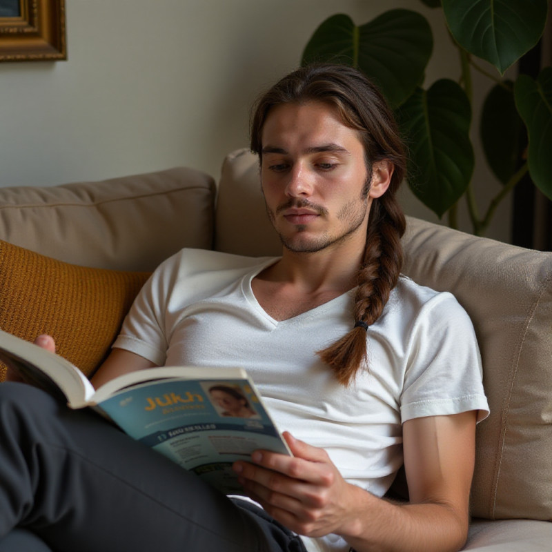 Young man with braided hair relaxing. Young man with braided hair relaxing.