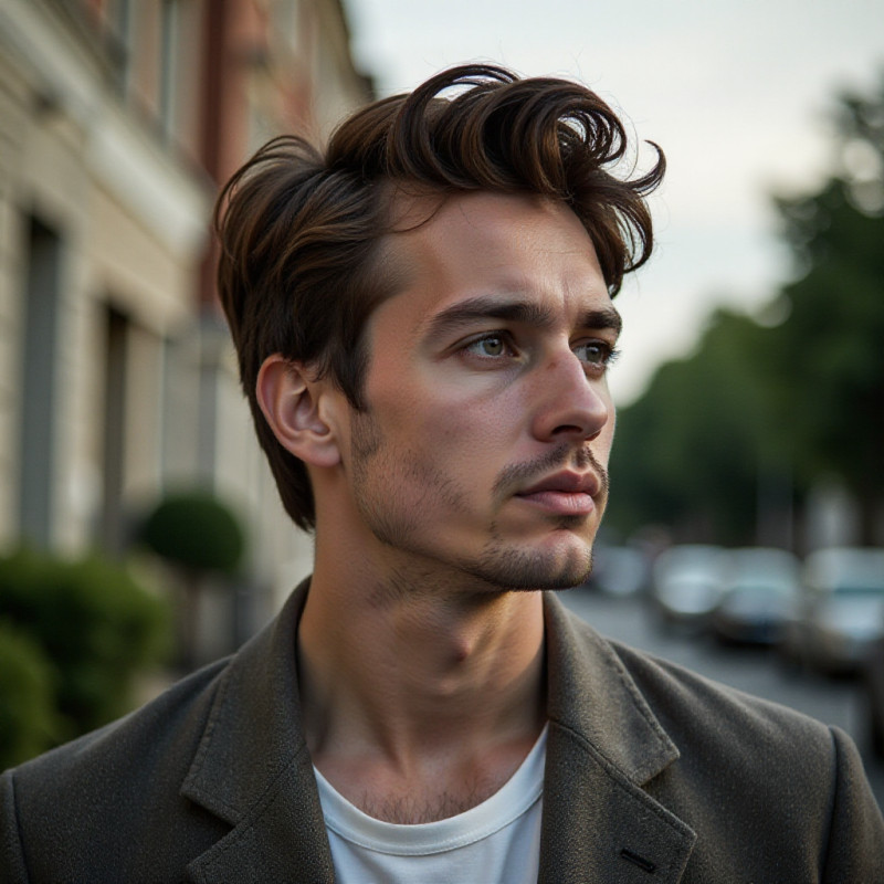 Young man with brush-up hairstyle wearing a blazer. Young man with brush-up hairstyle wearing a blazer.