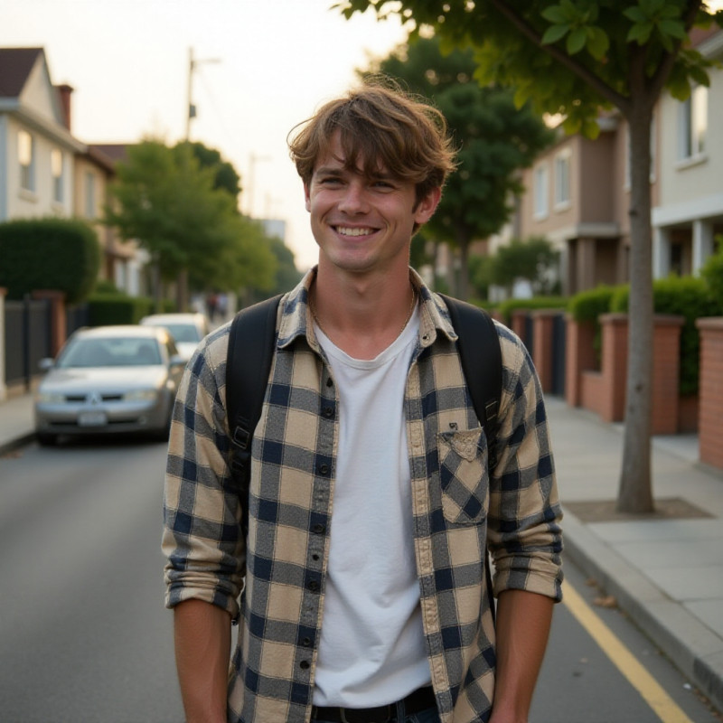 Young man with casual fringe walking down the street. Young man with casual fringe walking down the street.