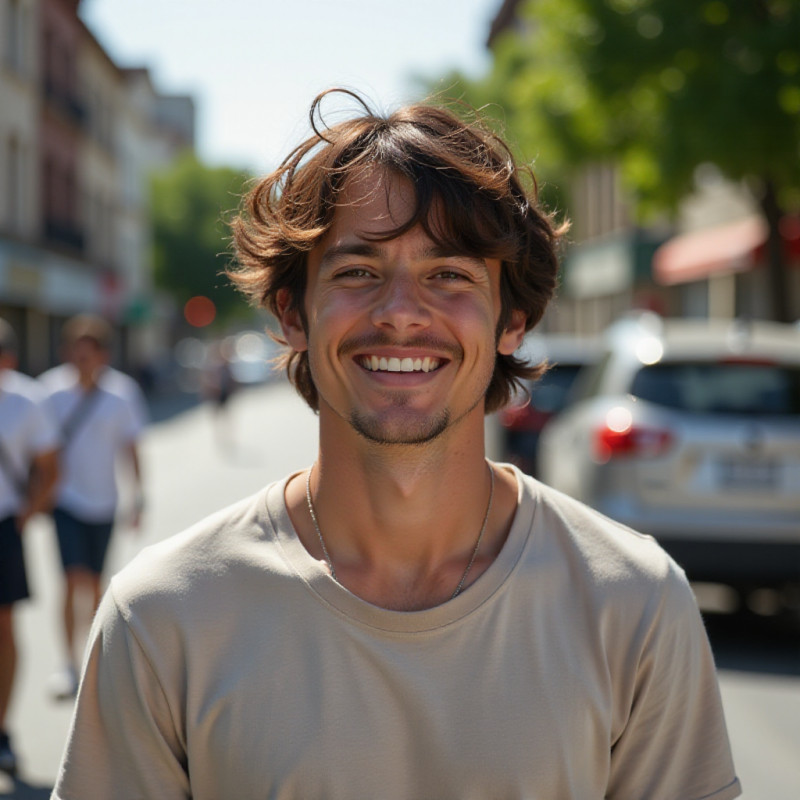 Young man with messy textured hair outdoors. Young man with messy textured hair outdoors.