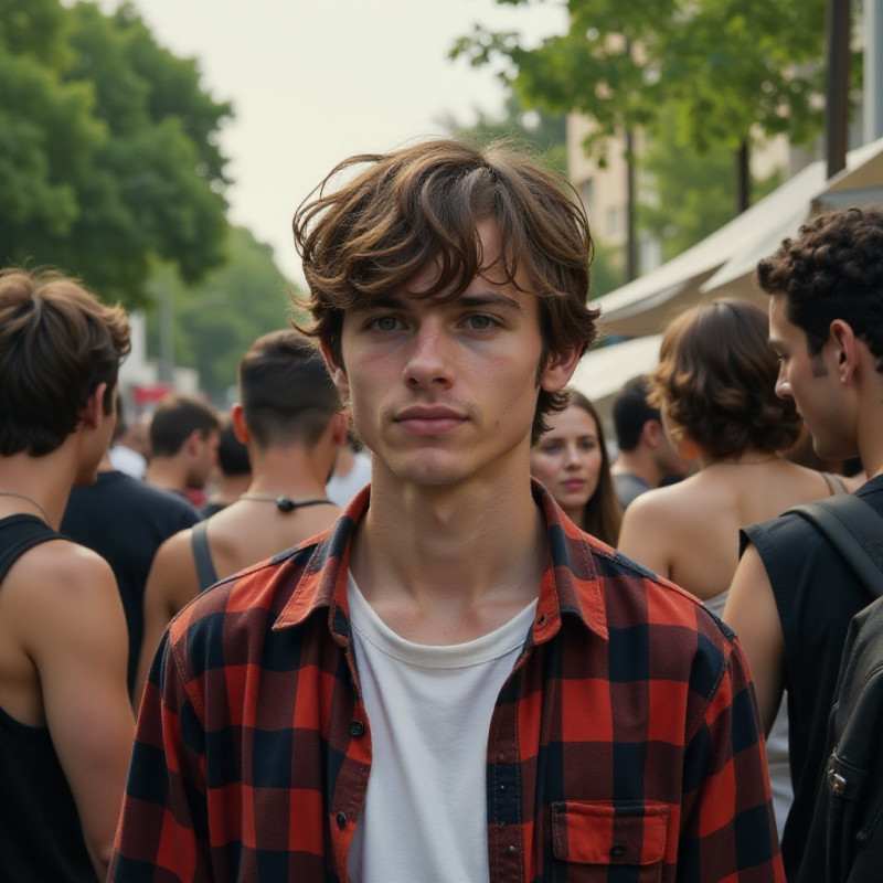 Young man with shaggy haircut socializing with friends. Young man with shaggy haircut socializing with friends.