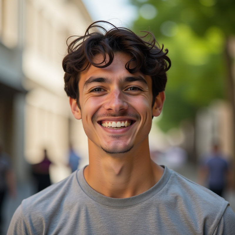 Young man with short curly hair outdoors. Young man with short curly hair outdoors.