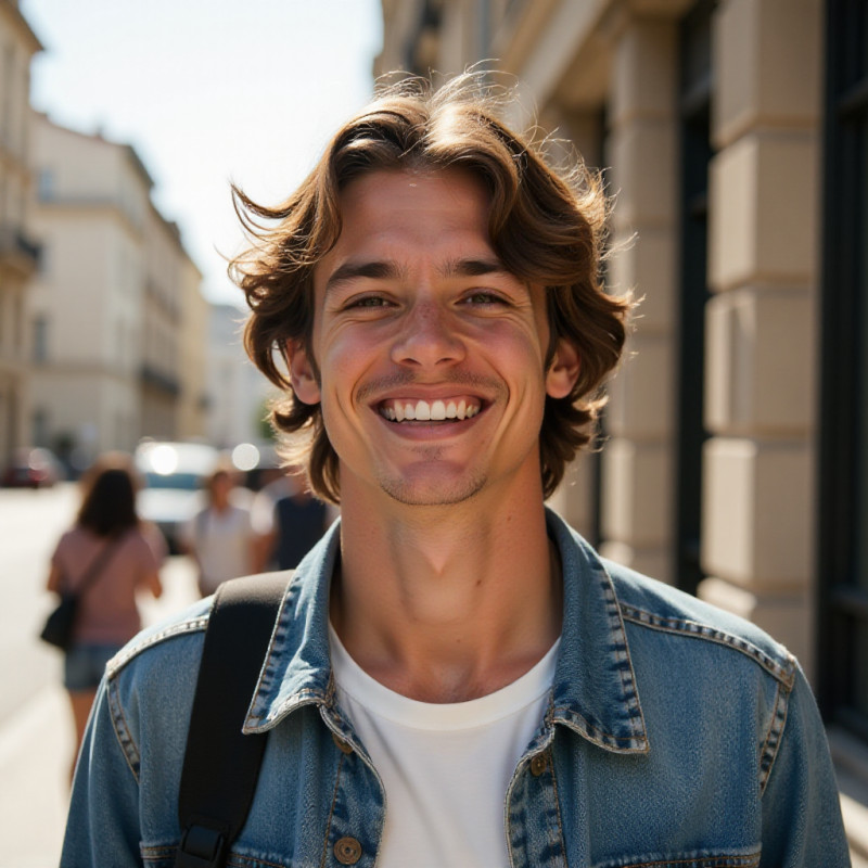 Young man with wavy hair enjoying a sunny day. Young man with wavy hair enjoying a sunny day.