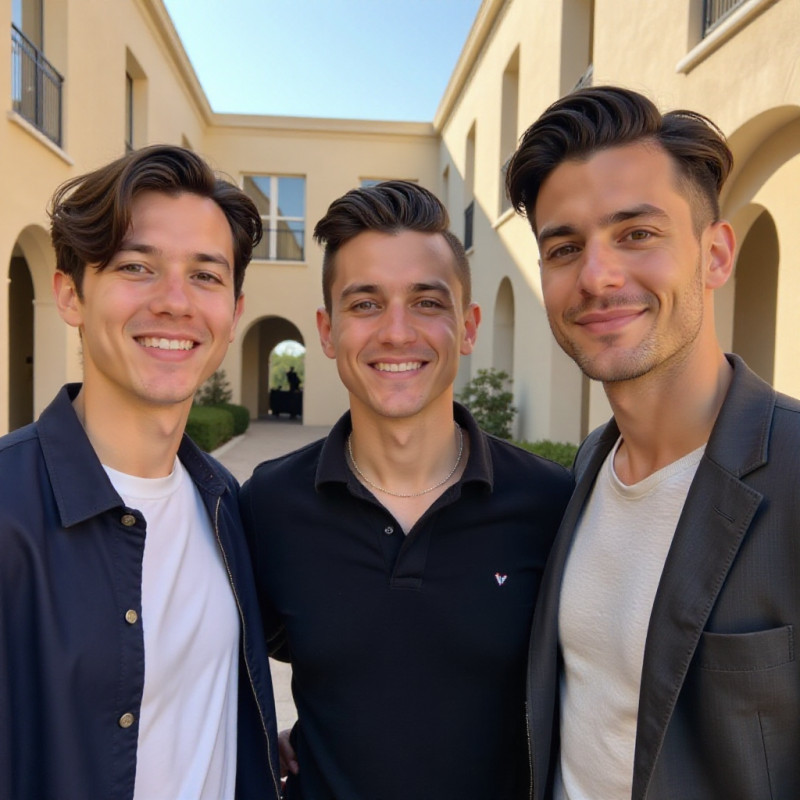 Young men with varying hair lengths in side-swept styles. Young men with varying hair lengths in side-swept styles.